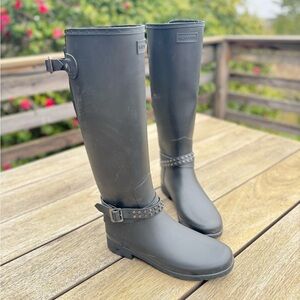 Hunter Refined Tall Rain Boots Back Matte Adjustable Calf Stud Women’s Size 8